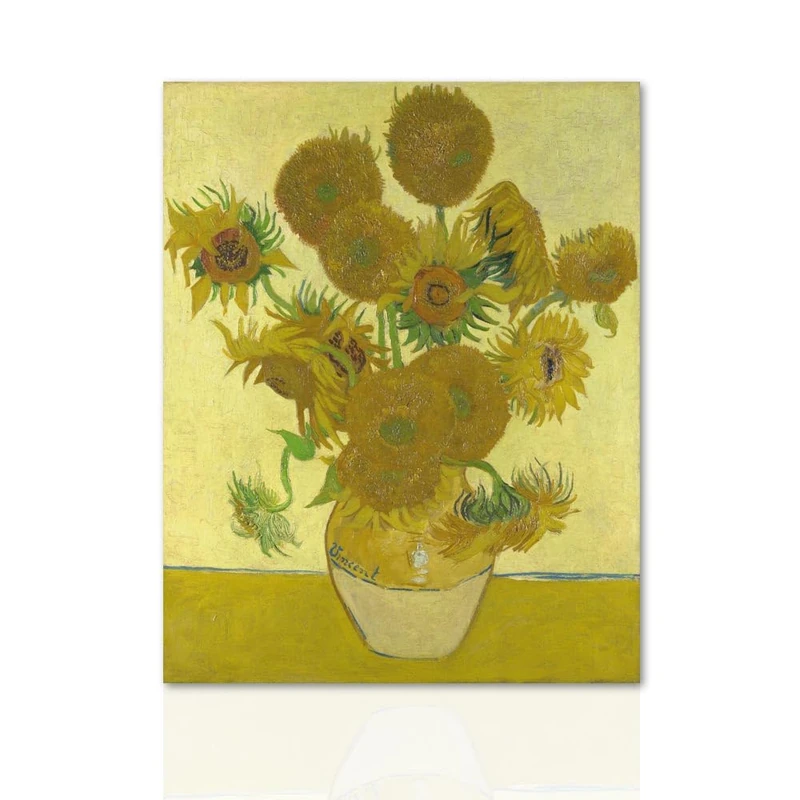 Declea Vincent Van Gogh Vase with Fifteen Sunflowers - Tribute d'Author's Canvas Reproduction Art Wooden Frame Handmade Ready to Hang Home Decor Wall - Image 1