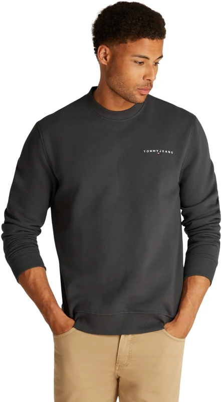 Tommy Jeans Men’s Linear Round Neck Sweatshirt, Grey (Washed Black), XXL