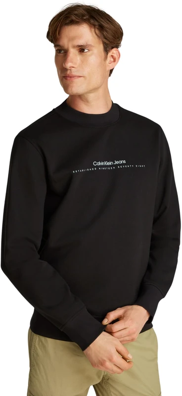 Calvin Klein men’s Minimal Logo Round Neck Sweatshirt, Black (Ck Black), XS