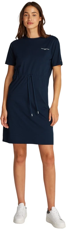 Tommy Hilfiger Women's Round Neck Cotton T-Shirt Dress, Blue (Dark Night Navy), XS