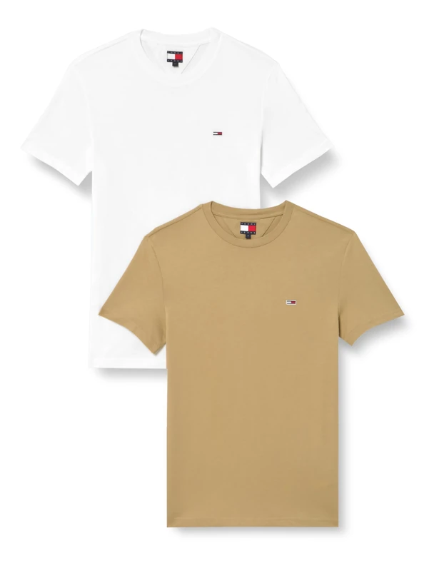 Tommy Jeans Men’s 2 Pack Extra Slim Cotton Jersey Short Sleeve T-Shirts, Multicolor (Ecru/Relic Tan), 3XL