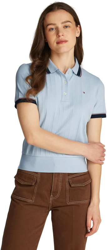 Tommy Hilfiger Women's Regular Fit Short Sleeve Polo Shirt, Blue (Breezy Blue), L