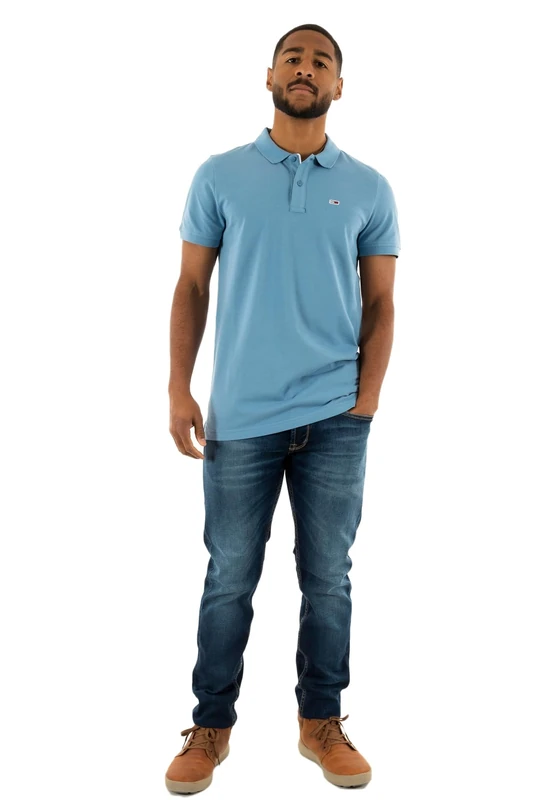 Tommy Jeans Men's Slim Fit Short Sleeve Polo Shirt, Blue (Colorado Blue), S