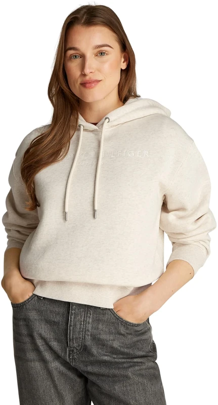 Tommy Hilfiger Women’s Logo Hoodie, Off-White (Oatmilk Heather), XXL