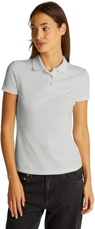 Tommy Jeans Women’s Essential Stretch Slim Fit Short Sleeve Polo Shirt, White (Ecru), XL