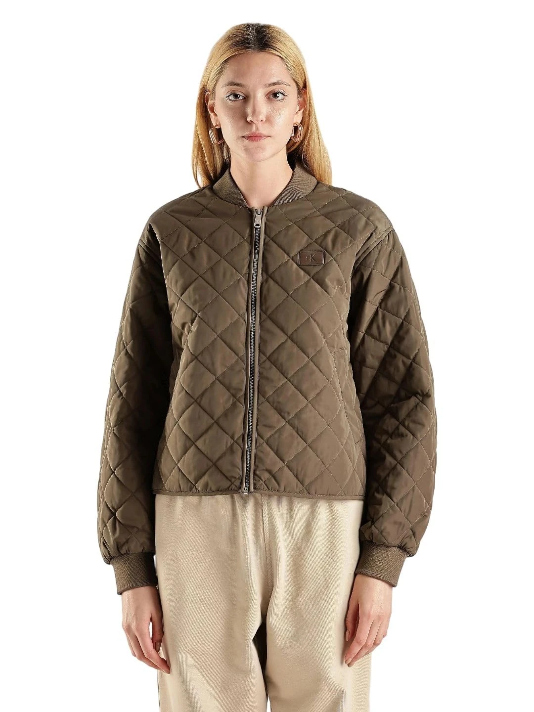 Calvin Klein Women’s Lightweight Quilted Bomber Jacket, Green (Tarmac), XL