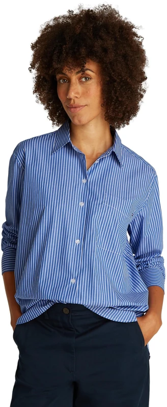 Tommy Hilfiger Women’s Easy Fit Oversized Poplin Shirt, Multicolor (Blue STP), 14