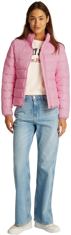 Tommy Jeans Women’s Essential Tape High Shine Puffer Jacket, Pink (Pink Sugar), XL