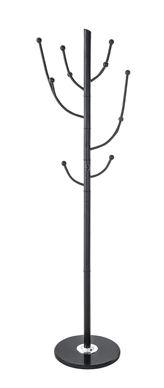 OFFICER PRODUCTS Helsinki Coat Stand Metal Freestanding Clothes Rack 11 Hooks for Office Clothes Scarves Handbags Hats Modern Design Black Height 178 cm Marble Base - Image 1