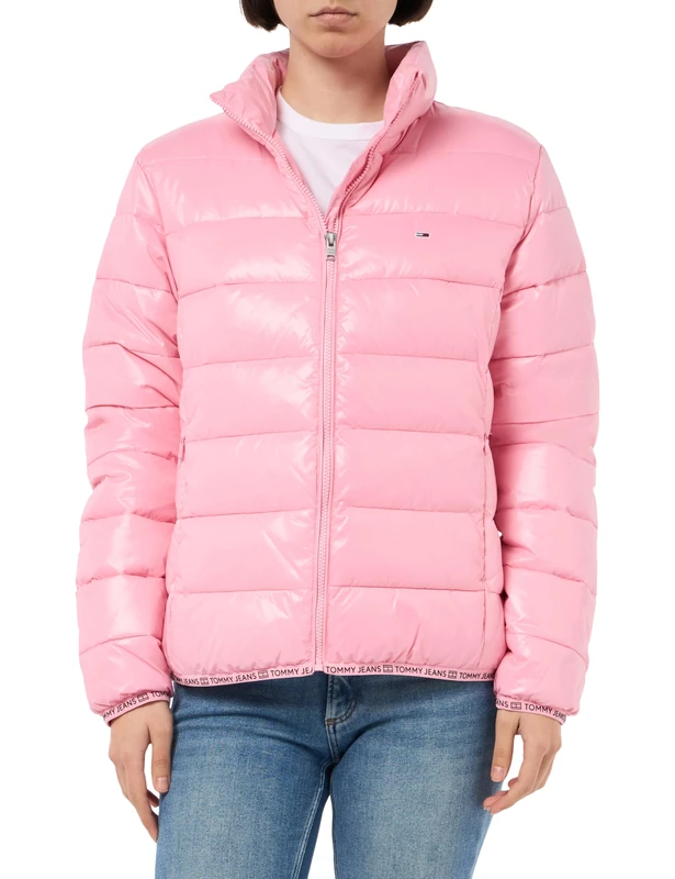 Tommy Jeans Women’s Essential Tape High Shine Puffer Jacket, Pink (Pink Sugar), XL