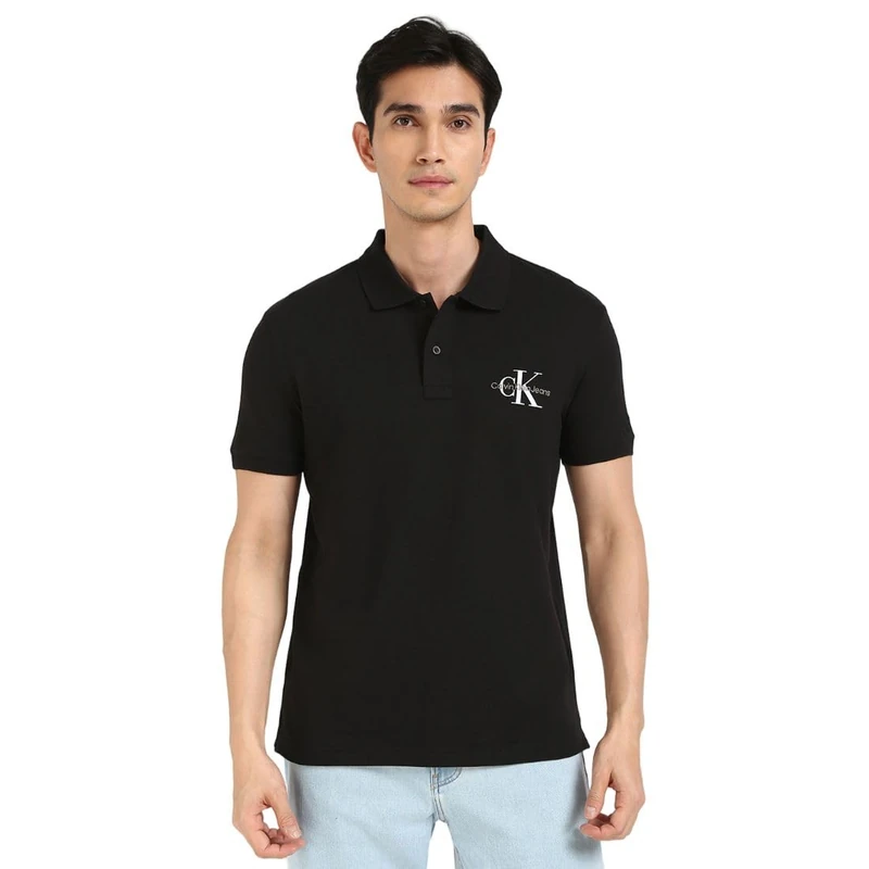 Calvin Klein Men’s Monologo Regular Fit Short Sleeve Polo Shirt, Black (Ck Black), M