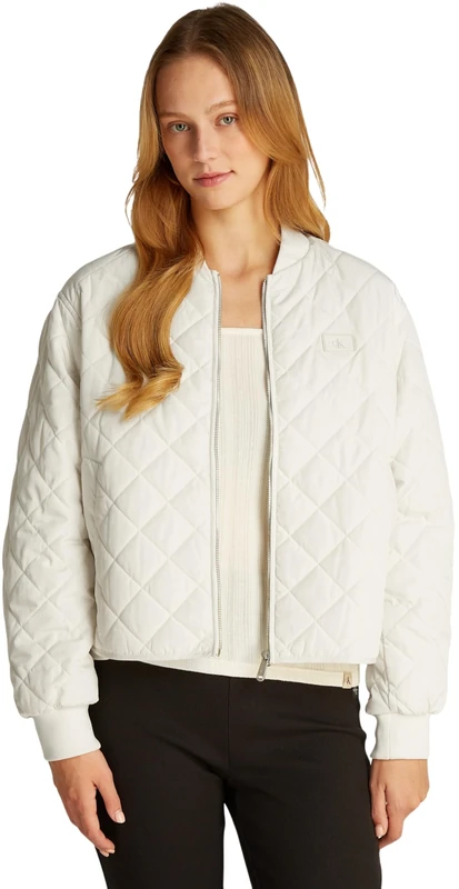 Calvin Klein Women’s Lightweight Quilted Bomber Jacket, Off-White (Ivory), S