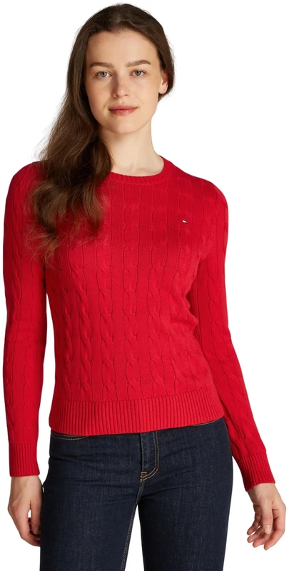 Tommy Hilfiger Women’s Cable Knit Round Neck Cotton Jumper, Red (Primary Red), 3XL