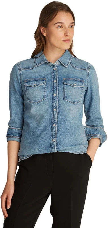 Tommy Hilfiger Women’s Slim Sam Cotton Denim Shirt, Blue (Sam), 12