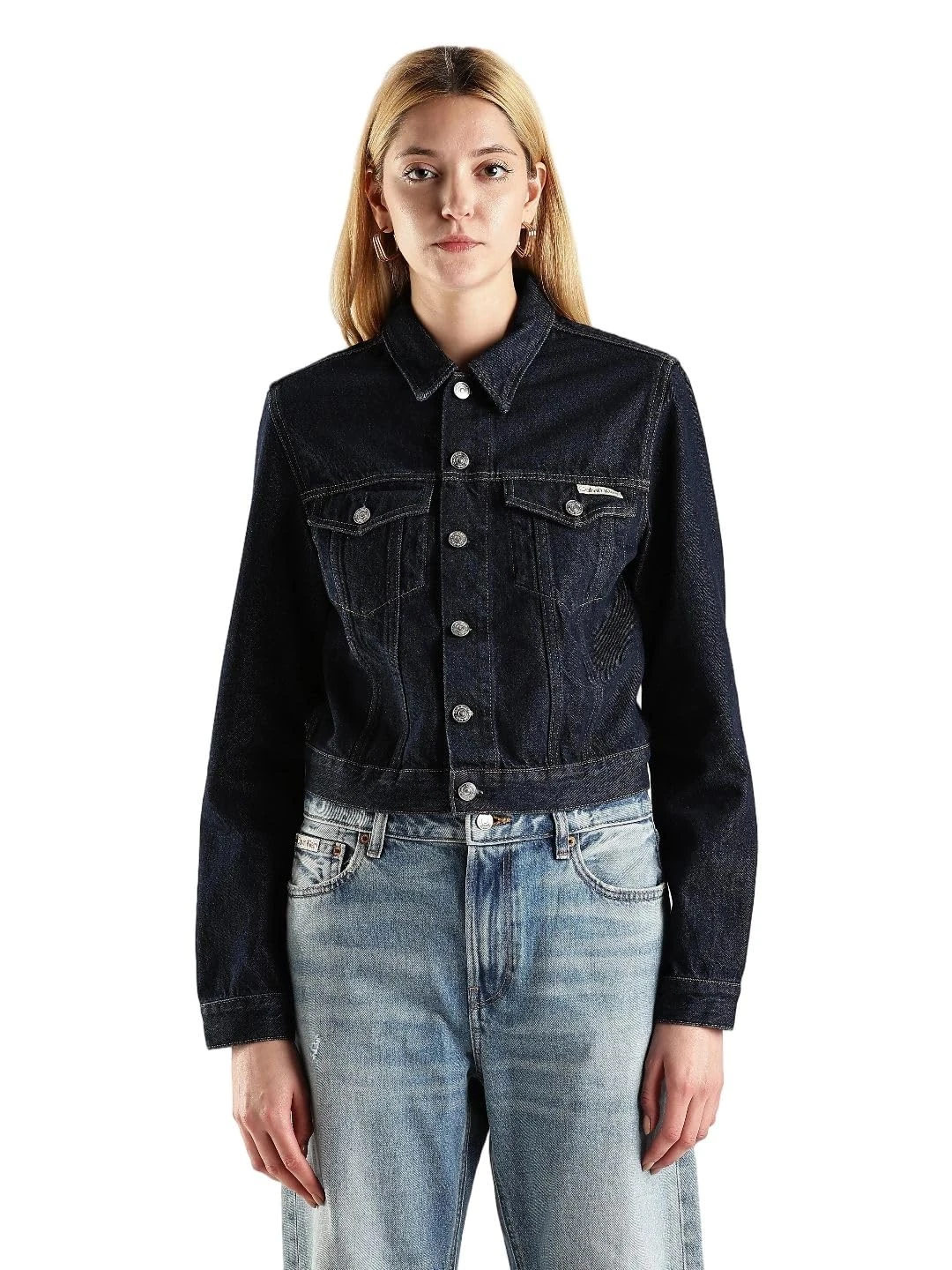 Calvin Klein 90s Cropped Fit Denim Jacket, Blue (Denim Rinse), M