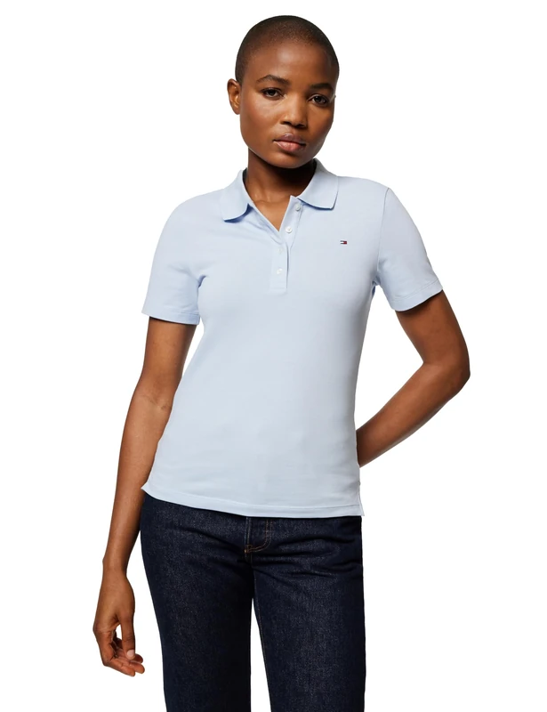 Tommy Hilfiger Women's Short Sleeve Slim Fit Polo Shirt, Blue (Breezy Blue), L