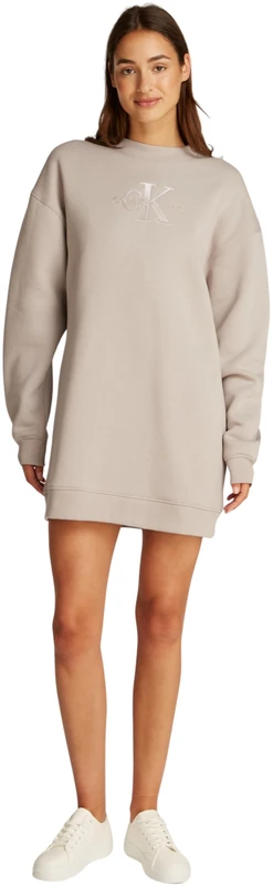 Calvin Klein Women's Embroidered Monologo Crew Neck Jumper, Grey (Atmosphere), XS