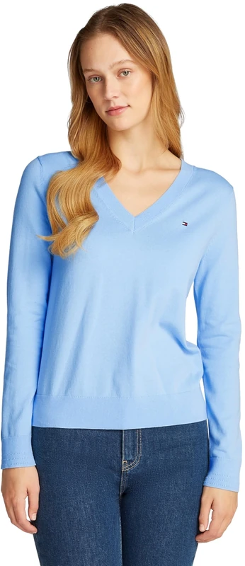 Tommy Hilfiger Women's V-Neck Jersey Jumper, Blue (Vessel Blue), 3XL