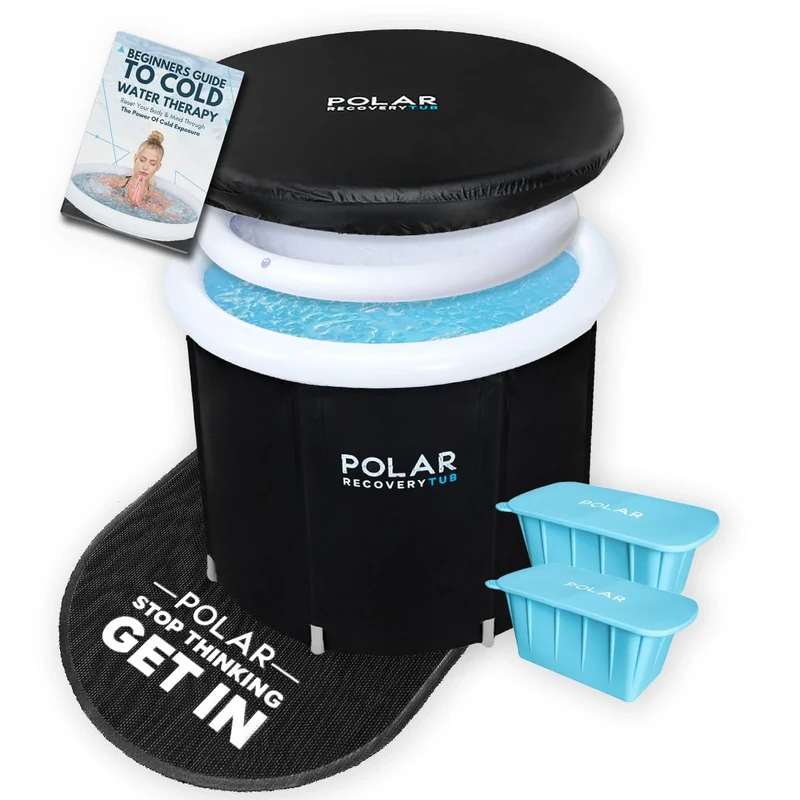 Polar Recovery Tub Bundle / 370L Portable Ice Bath for Cold Water Therapy Training/An Ice BathTub for Athletes - Adult Spa for Ice Baths and Soaking - Outdoor Cold Plunge Tub (Black Bundle) - Image 1