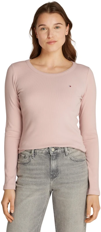 Tommy Hilfiger Women’s Long Sleeve Round Neck Slim Fit Top, Pink (Foggy Pink), M