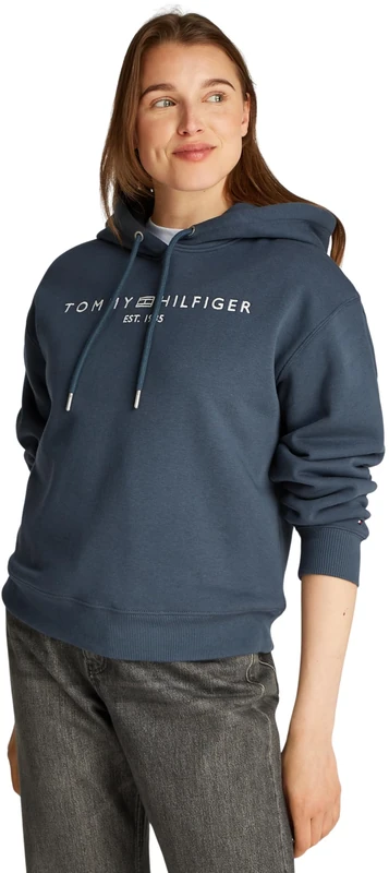 Tommy Hilfiger Women’s Logo Hoodie, Blue (Military Denim), S
