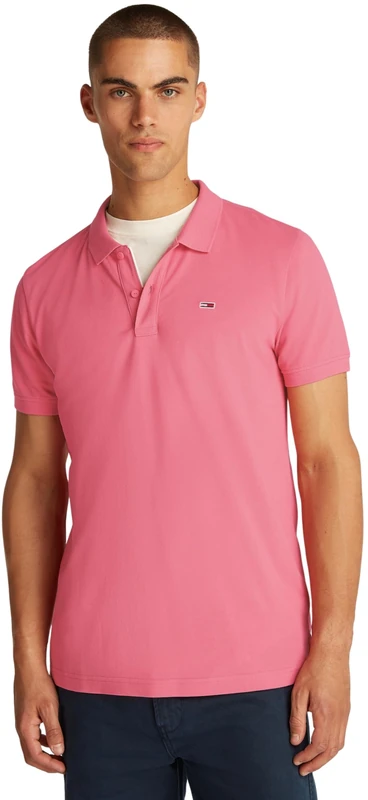 Tommy Jeans Men's Slim Fit Short Sleeve Polo Shirt, Pink (Preppy Pink), XS