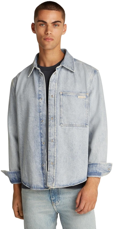 Calvin Klein Men’s Regular Fit Denim Shirt with Chest Pocket, Blue (Denim Light), S
