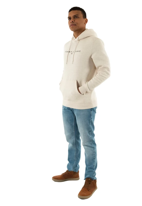Tommy Jeans Mens Tjm Reg Linear Logo Ext Dm0dm20746 Pullover Hoodie, Beige (Oat Marl), XXL UK
