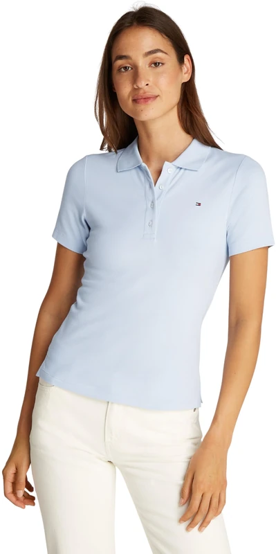 Tommy Hilfiger Women's Short Sleeve Slim Fit Polo Shirt, Blue (Breezy Blue), XXL
