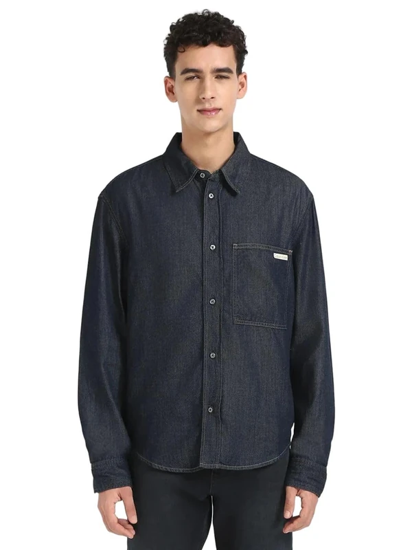 Calvin Klein Men’s Regular Fit Denim Shirt with Chest Pocket, Blue (Denim Dark), M
