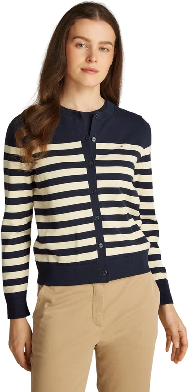 Tommy Hilfiger Women's Elegant Jersey Stitch Cardigan, Multicolor (Her STP Dark Night Navy/Country Iv), M