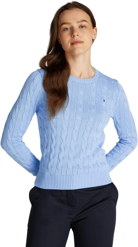 Tommy Hilfiger Women’s Cable Knit Round Neck Cotton Jumper, Blue (Vessel Blue), 3XL