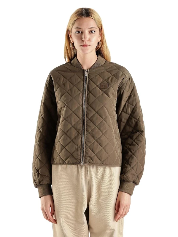 Calvin Klein Women’s Lightweight Quilted Bomber Jacket, Green (Tarmac), XS