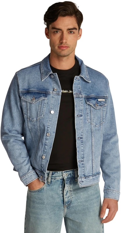 Calvin Klein Men’s Slim Fit Denim Jacket with Chest Pockets, Blue (Denim Light), XS