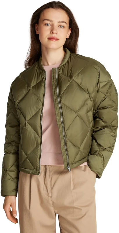 Tommy Hilfiger Women’s Casual Quilted Down Bomber Jacket, Green (Utility Olive), L