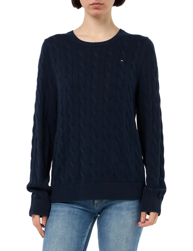 Tommy Hilfiger Women's CRV CO Cable VAR LS C-NK SWT WW0WW45328 Pullover Sweater, Blue, 46