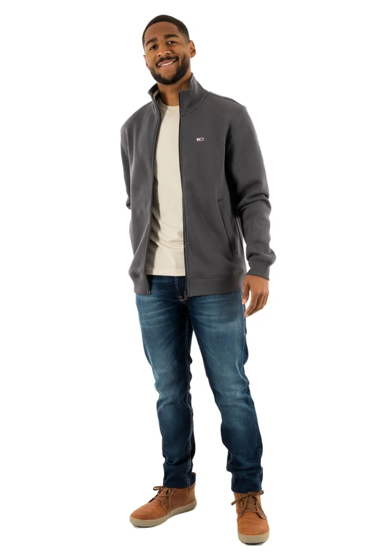 Tommy Jeans Men’s Regular Fit Zipped Fleece, Grey (Washed Black), XXL