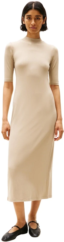 Tommy Hilfiger Women’s Slim Rib Midi Bodycon Dress, Beige (Sandalwood), XXS