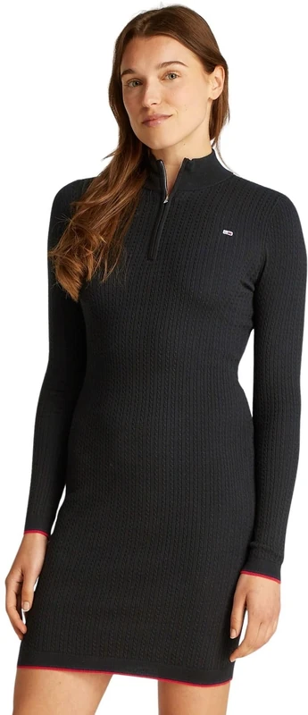 Tommy Jeans Women’s Quarter Zip Slim Fit Jumper Dress, Black (Black), XL