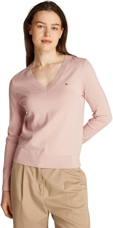 Tommy Hilfiger Women's V-Neck Jersey Jumper, Pink (Foggy Pink), 3XL