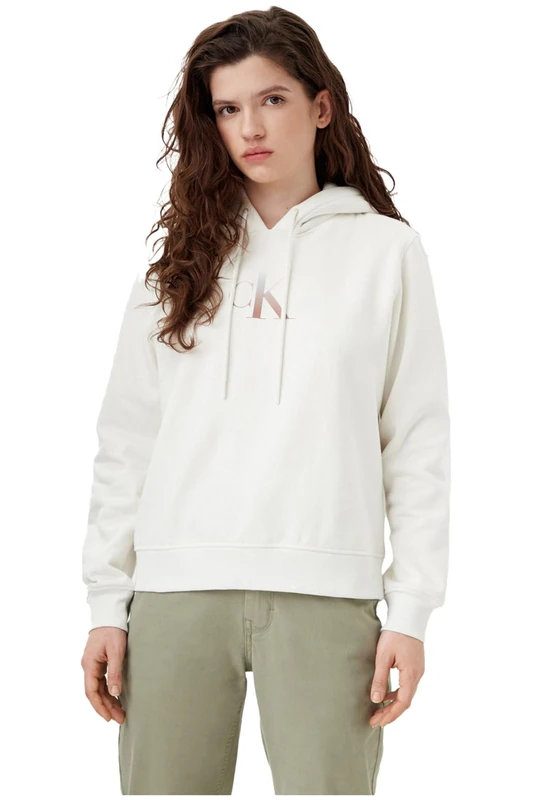 Calvin Klein Jeans Women's GRADIENT CK HOODIE J20J224721 Pullover Sweatshirt, White (Ivory), XXL