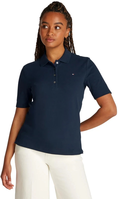 Tommy Hilfiger Women's Regular Fit Short Sleeve Polo Shirt, Blue (Dark Night Navy), L