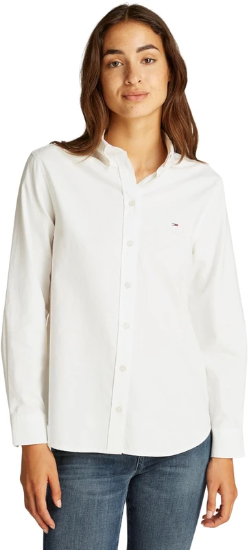 Tommy Jeans Women’s Regular Fit Oxford Shirt, White (Ecru), L