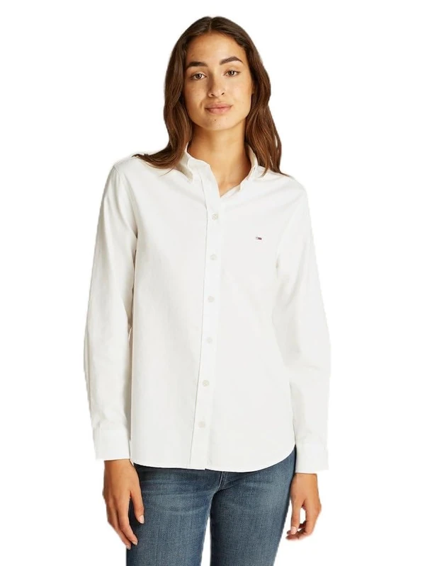 Tommy Jeans Women's TJW REG Oxford Shirt DW0DW19890 L/S Shirt, White (Ecru), XXS