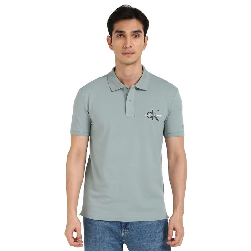 Calvin Klein Jeans Men's MONOLOGO Polo J30J325664 S/S Polo, Grey (Lead), XS