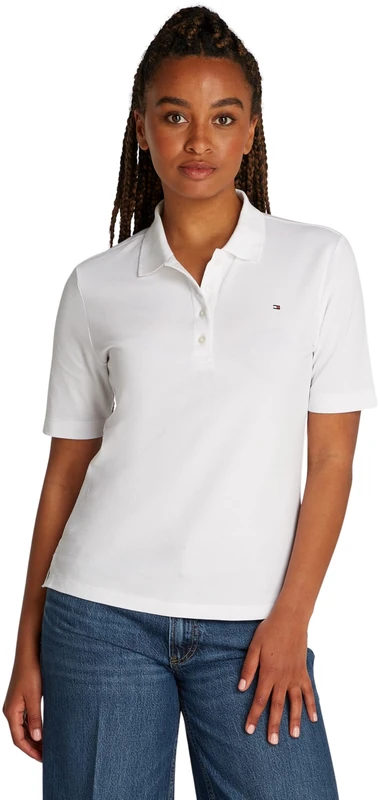 Tommy Hilfiger Women's Regular Fit Short Sleeve Polo Shirt, White (Optic White), L
