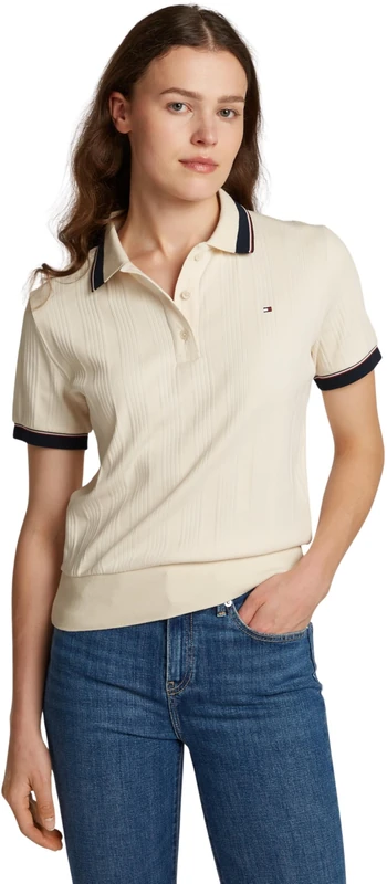 Tommy Hilfiger Women's Regular Fit Short Sleeve Polo Shirt, Beige (Calico), M