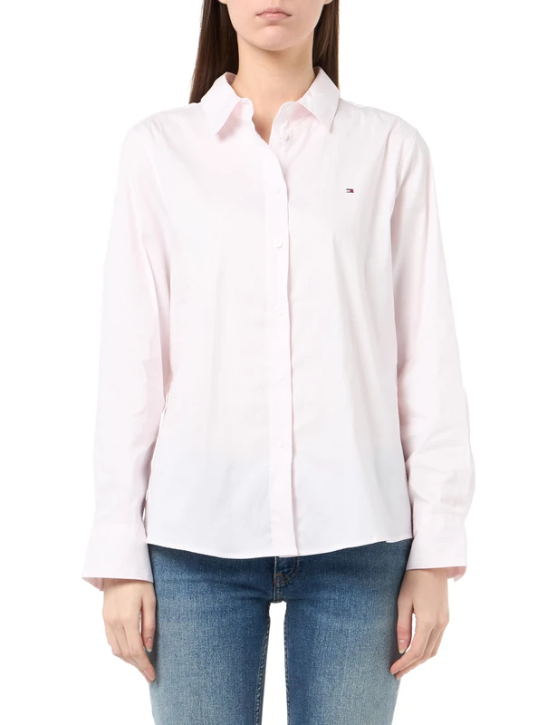 Tommy Hilfiger Women's ESS POPLIN Regular Shirt WW0WW44084 L/S Shirt, Pink, 34