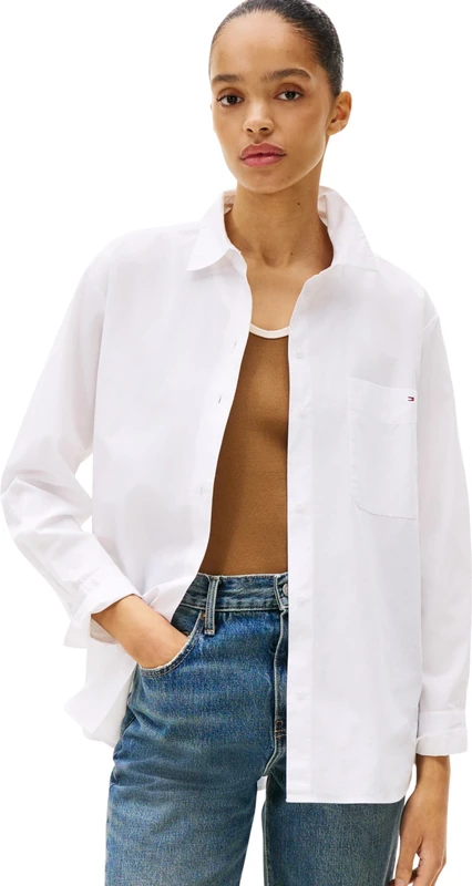 Tommy Hilfiger Women’s Easy Fit Oversized Poplin Shirt, White (Th Optic White), 6