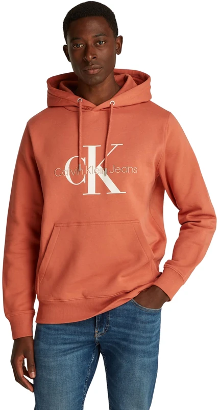 Calvin Klein Men's Seasonal Monologo Regular Hoodie, Orange (Aragon), XXS - Image 1